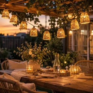 Battery Operated Rattan String Lights – 10 LED Lanterns