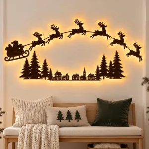 Lighted Christmas Wooden Wall Decor with LED Backlighting